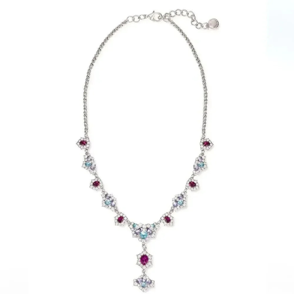 Lariat Diamond Multicolor Crystal & Stone Cluster Necklace - Picture 3 of 4